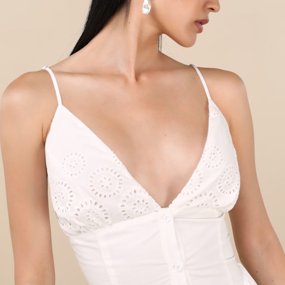 Lulus Zahrah White Eyelet Embroidered Button-front Midi Dress - Size M